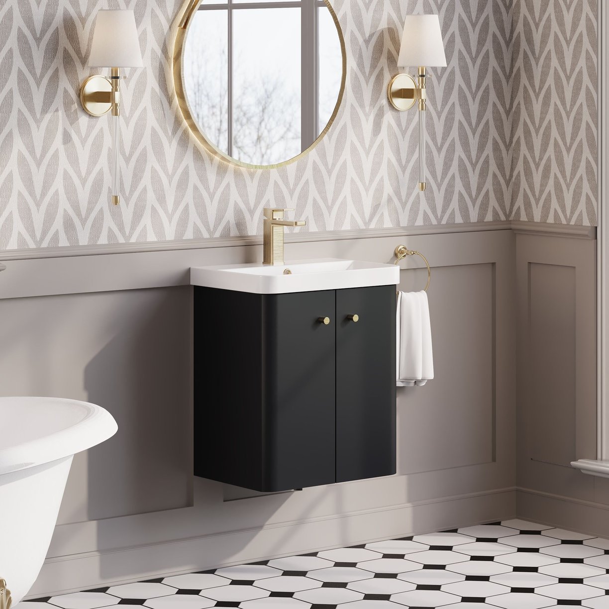 500mm Wall Hung 2-Door Unit & Basin - Satin Soft Black