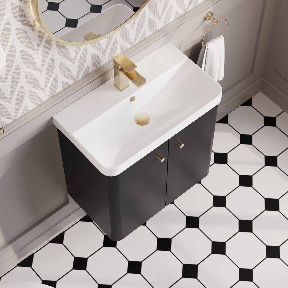 600mm Wall Hung 2-Door Unit & Basin - Satin Soft Black