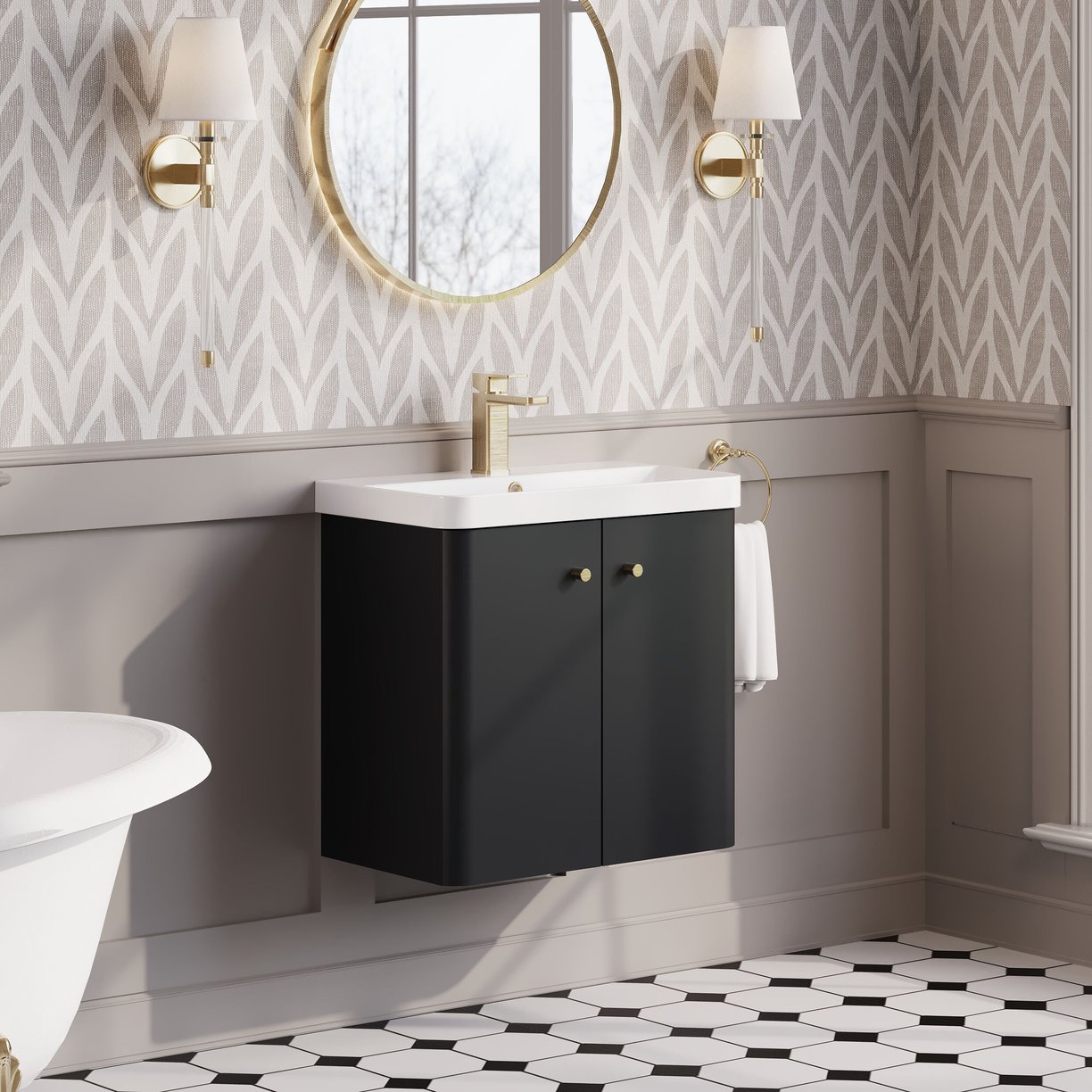 600mm Wall Hung 2-Door Unit & Basin - Satin Soft Black