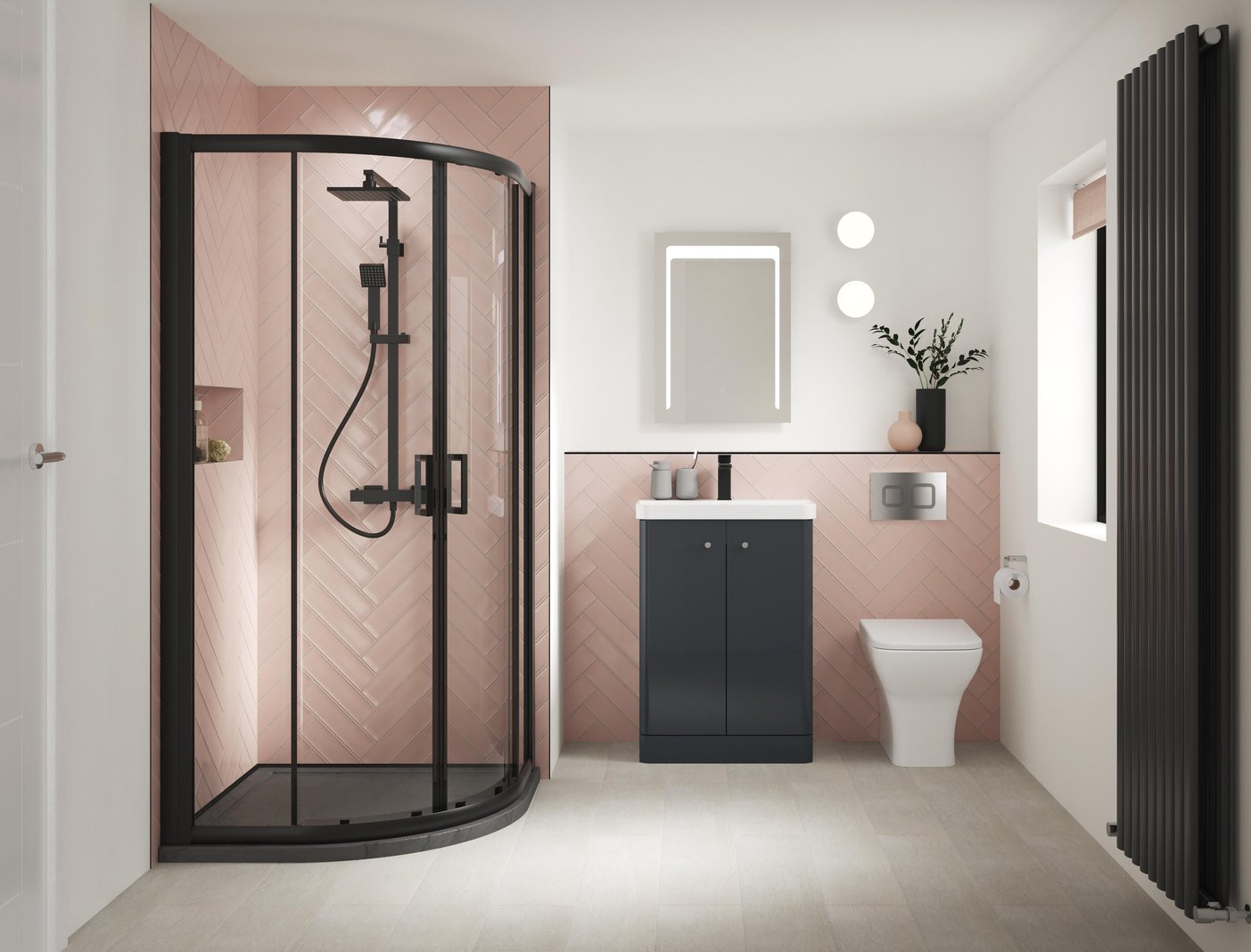 600mm Floor Standing 2-Door Unit & Basin - Satin Soft Black