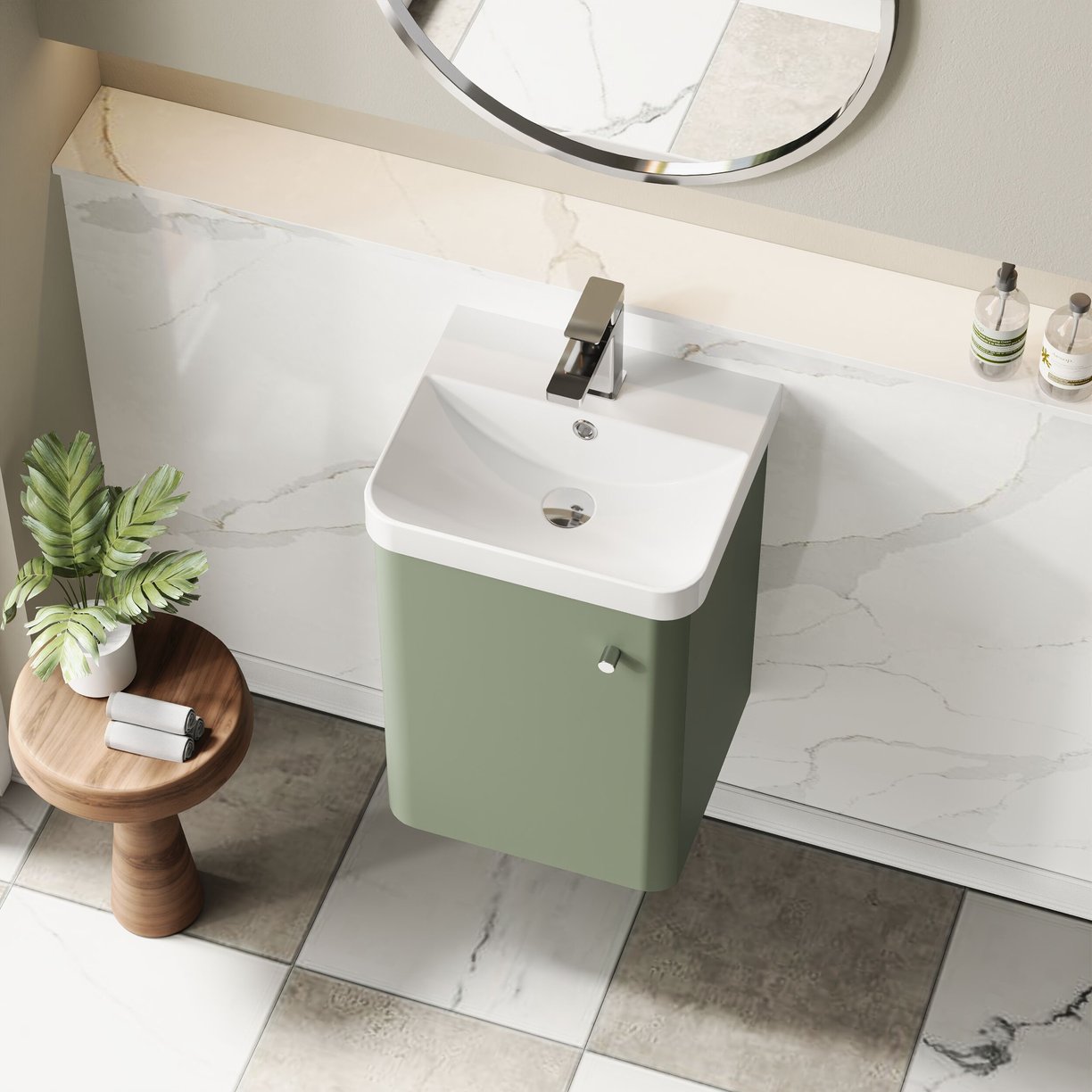 400mm Wall Hung 1-Door Unit & Basin - Satin Green