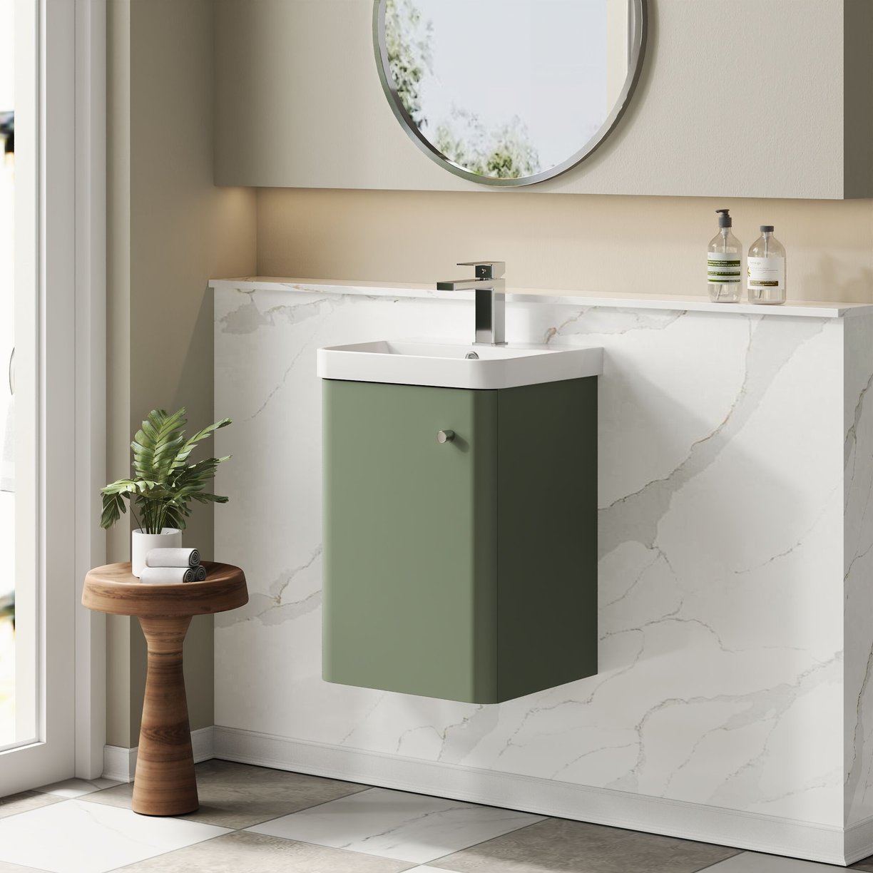 400mm Wall Hung 1-Door Unit & Basin - Satin Green
