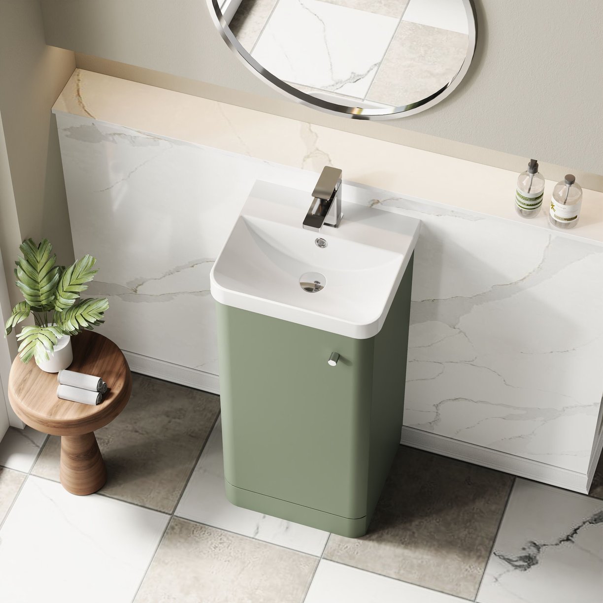 400mm Floor Standing 1-Door Unit & Basin - Satin Green