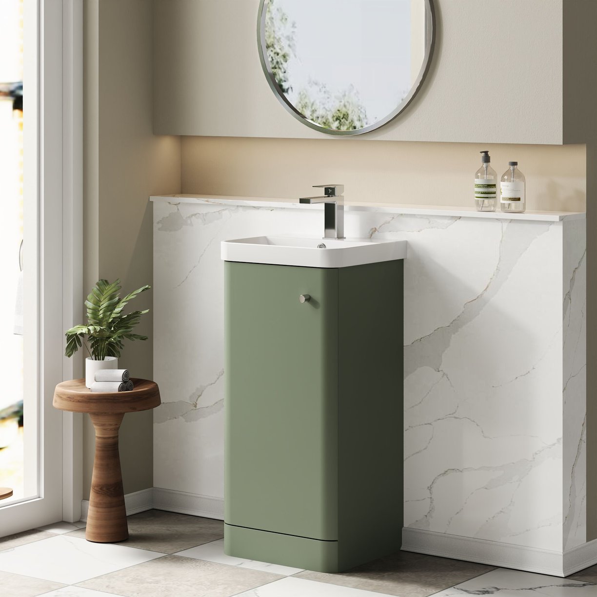 400mm Floor Standing 1-Door Unit & Basin - Satin Green