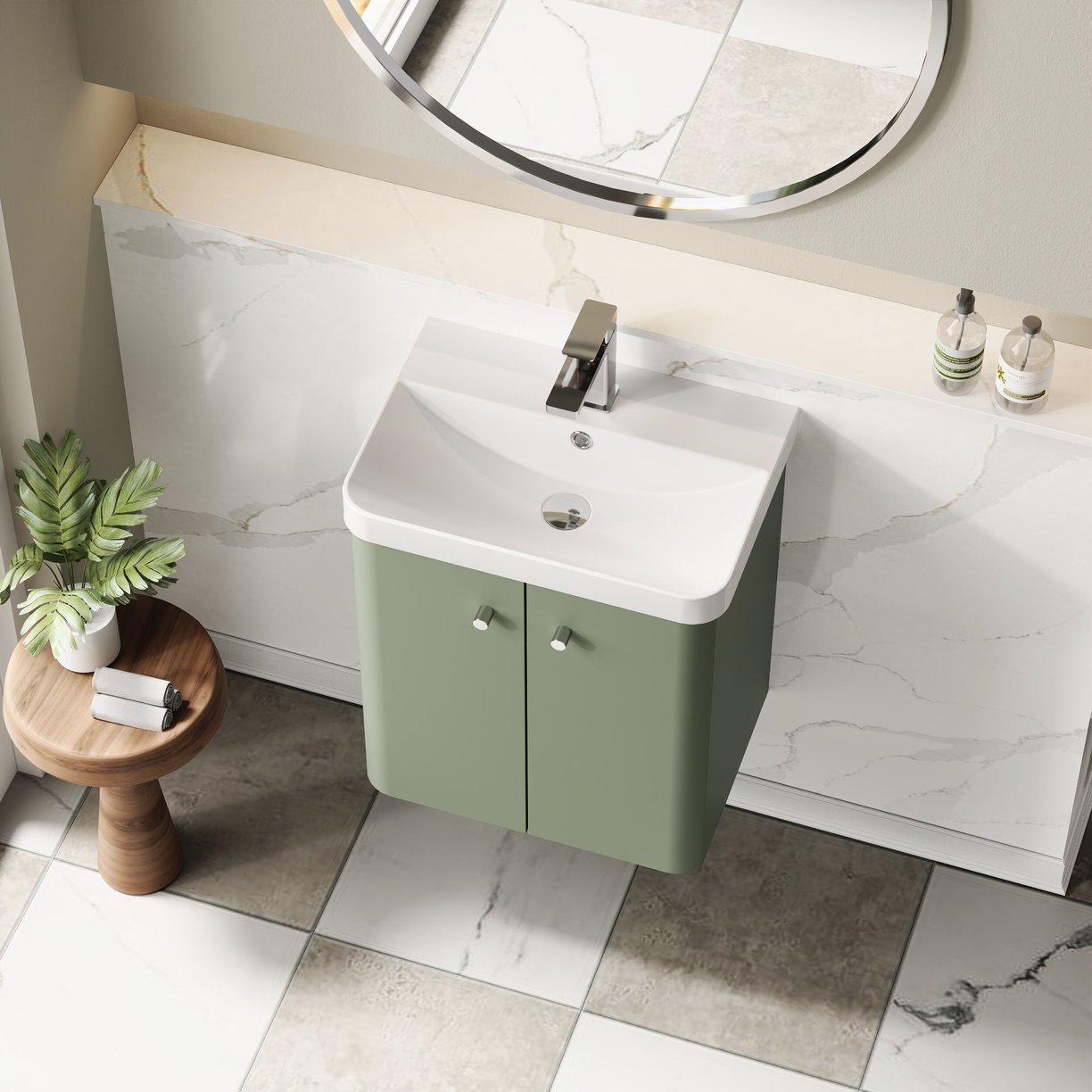 500mm Wall Hung 2-Door Unit & Basin - Satin Green