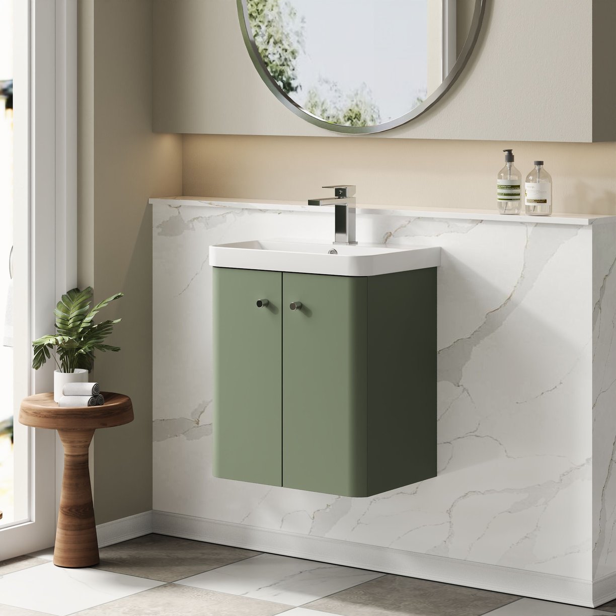500mm Wall Hung 2-Door Unit & Basin - Satin Green