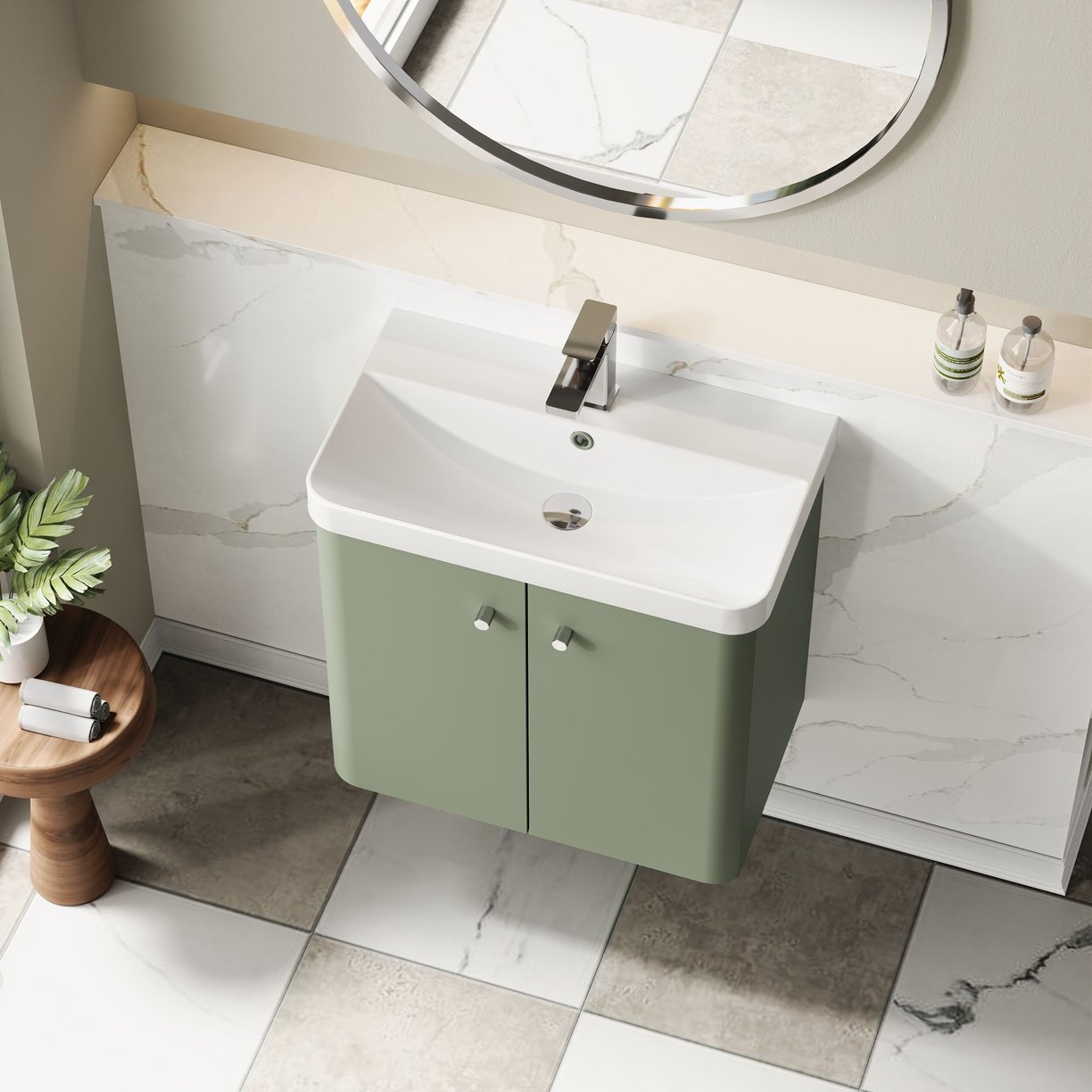 600mm Wall Hung 2-Door Unit & Basin - Satin Green