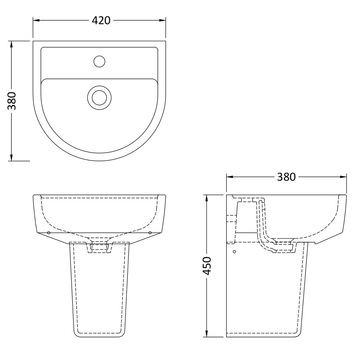 Provost 420mm Basin & Semi Pedestal - White