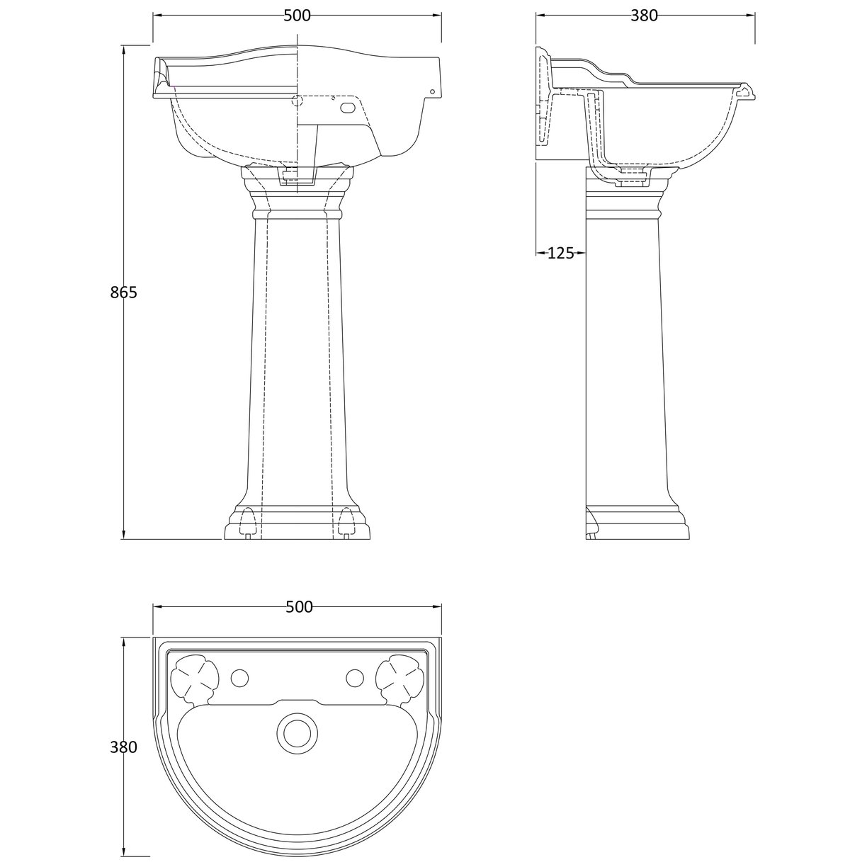 Chancery 500Mm 2Th Basin & Pedestal - White