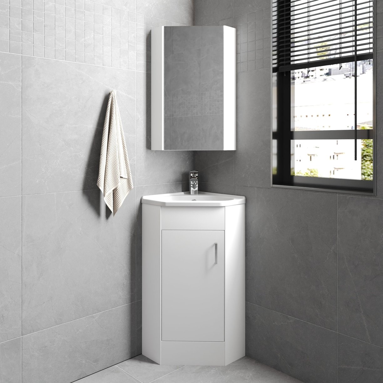 1 Door Corner Cabinet & Basin - Gloss White