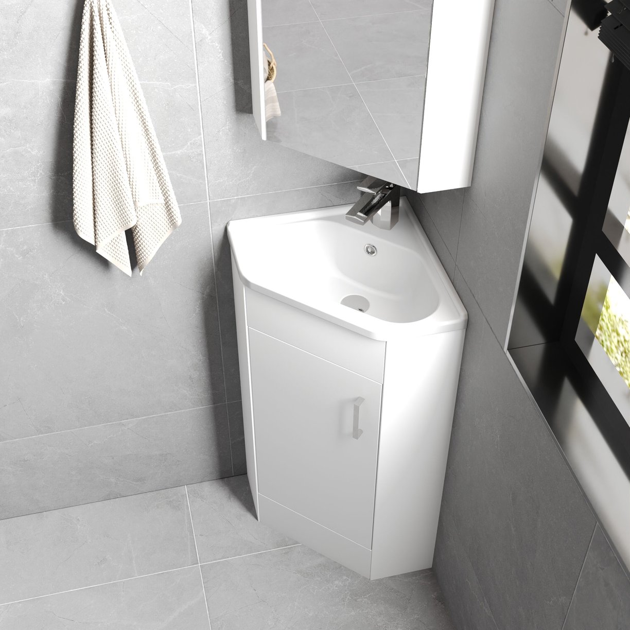1 Door Corner Cabinet & Basin - Gloss White