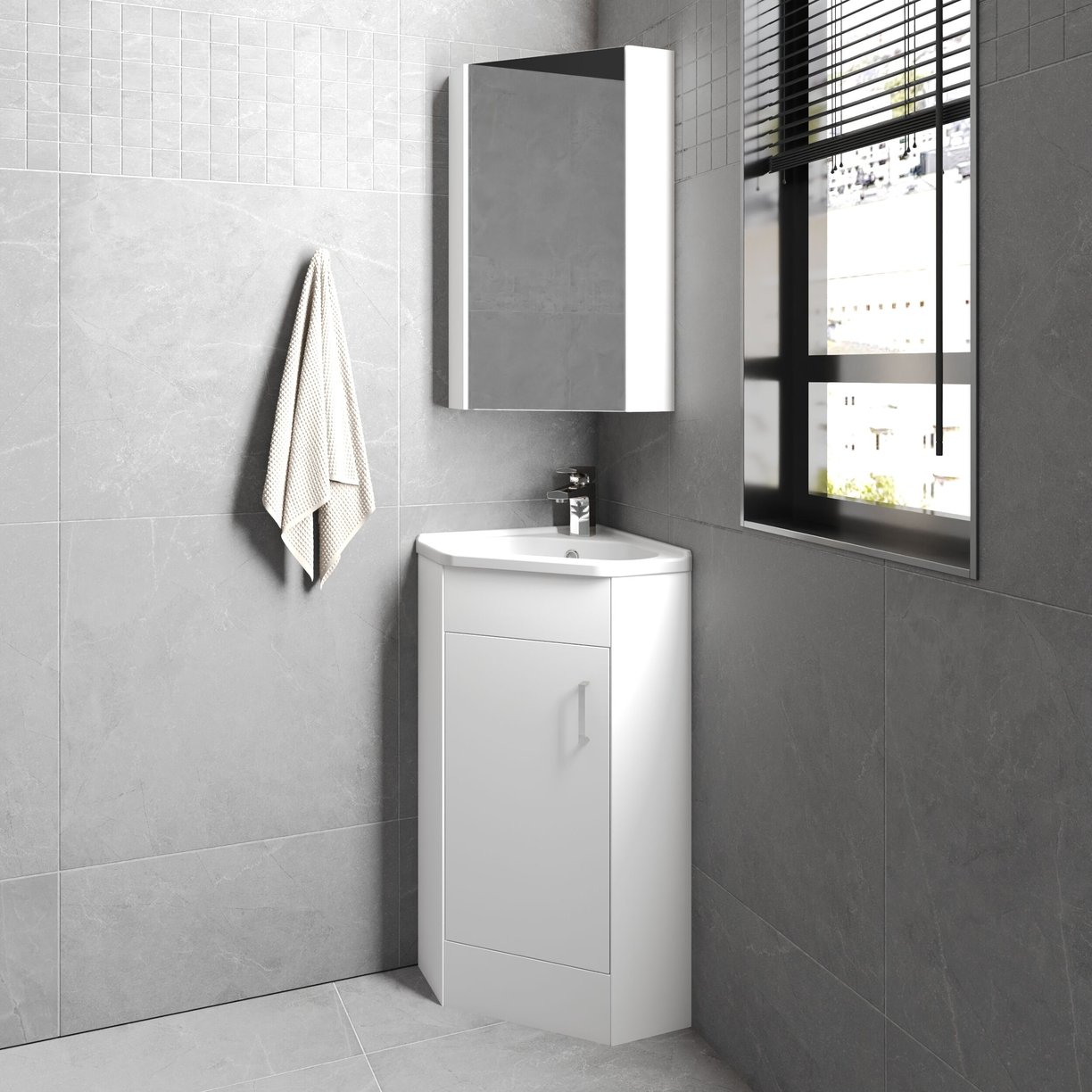1 Door Corner Cabinet & Basin - Gloss White