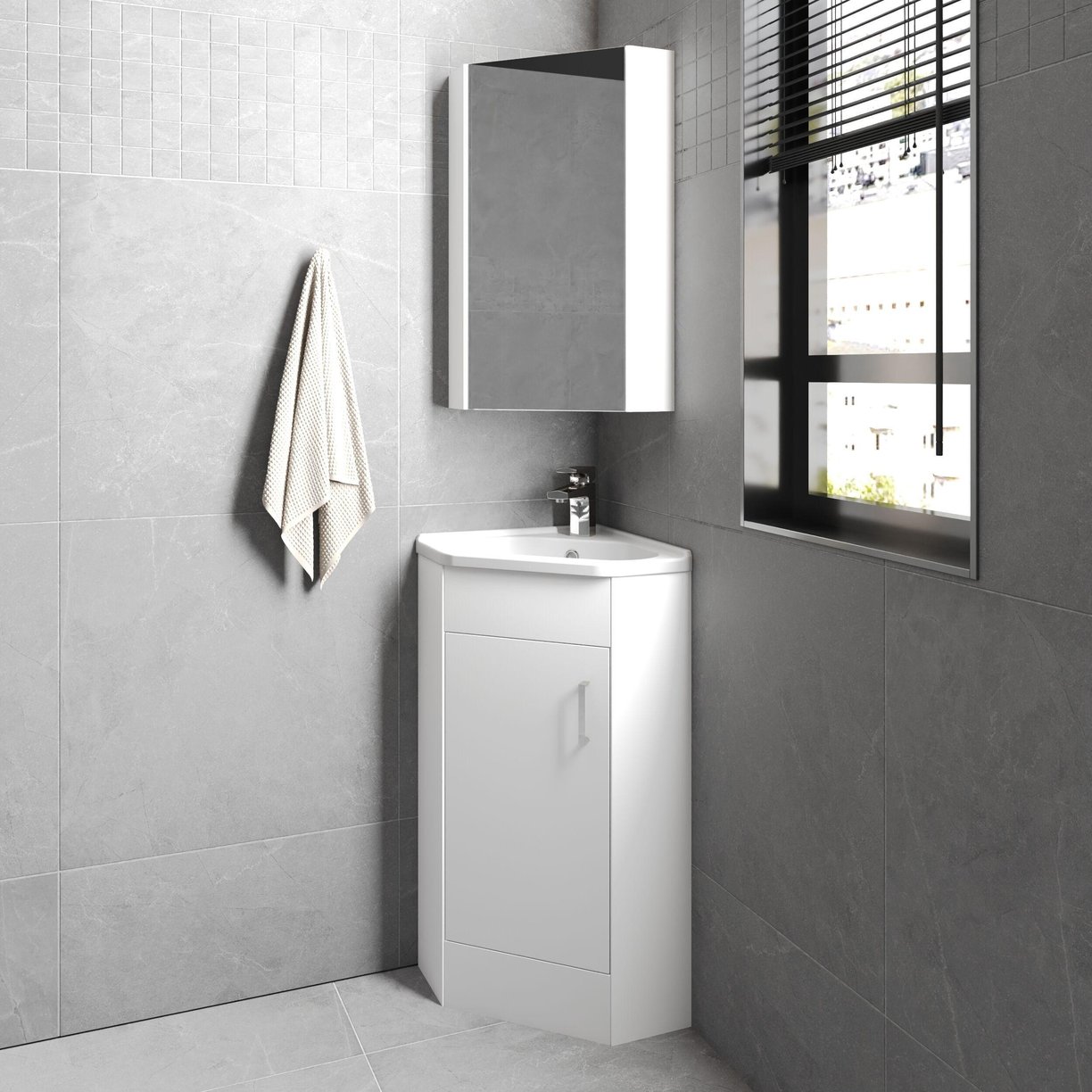1 Door Corner Cabinet & Basin - Gloss White