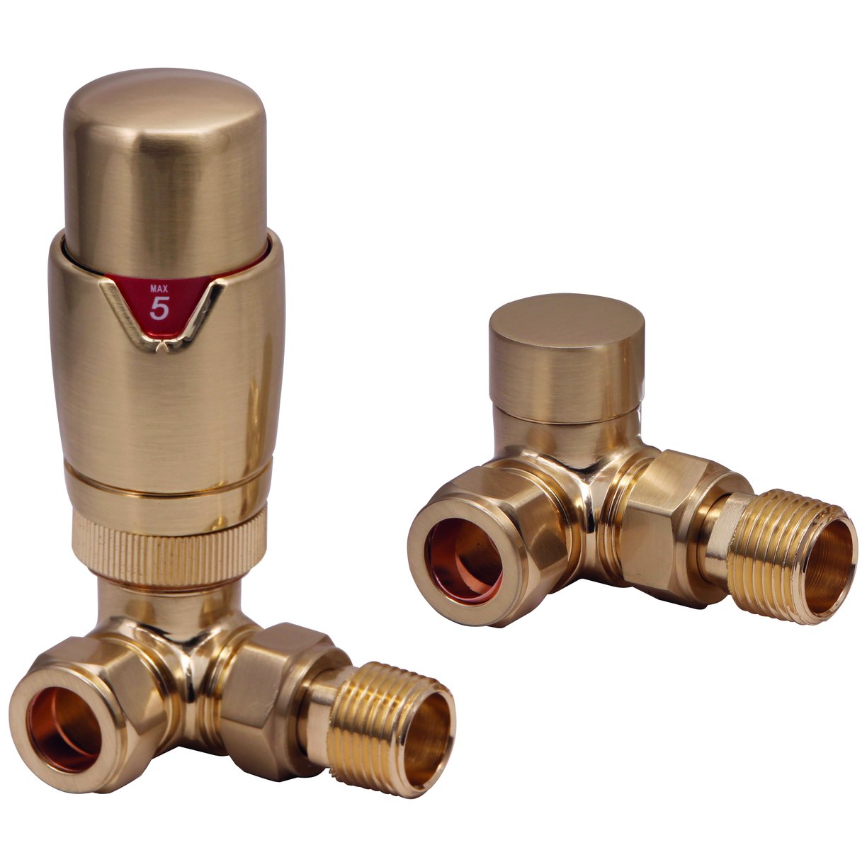 Designer Twin Pack TRV, Brushed Brass, Corner