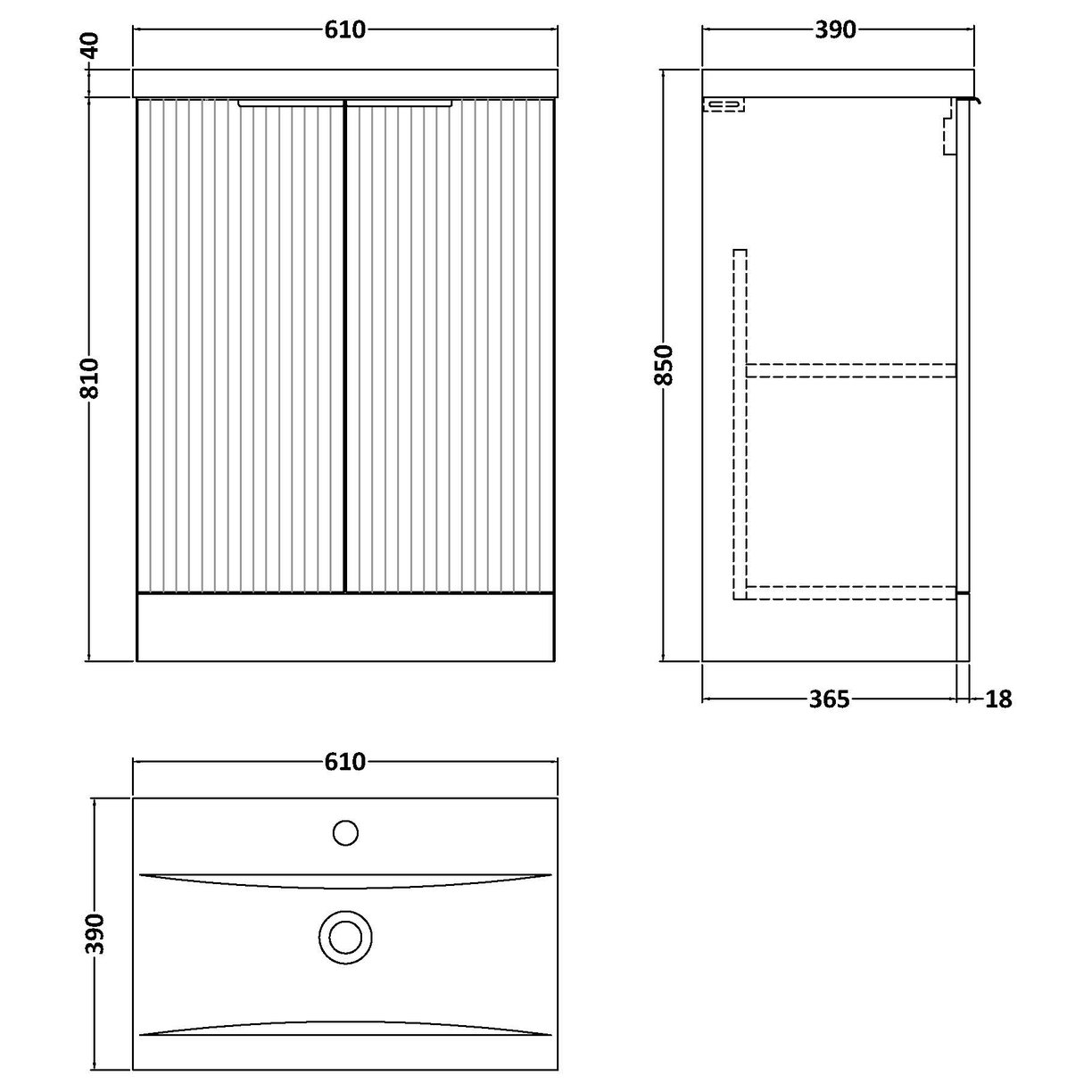 600 F/S 2-Door Vanity & Basin 1 - Satin Soft Black