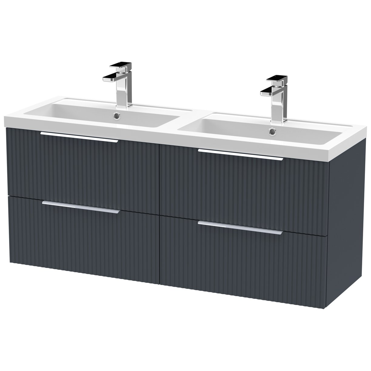 1200 W/H 4-Drawer Vanity & Double Basin - Satin Soft Black