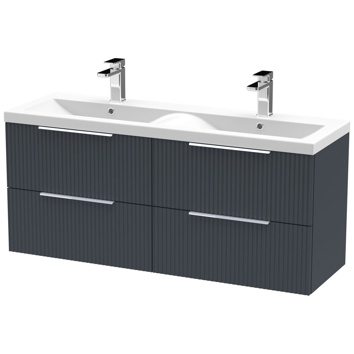 1200 W/H 4-Drawer Vanity & Double Basin - Satin Soft Black