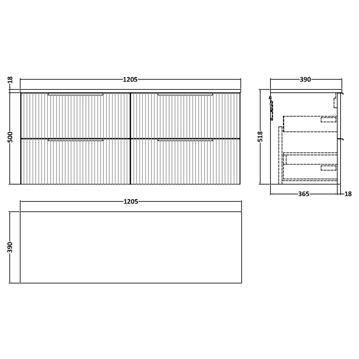 1200 W/H 4-Drawer Vanity & Worktop - Satin Soft Black