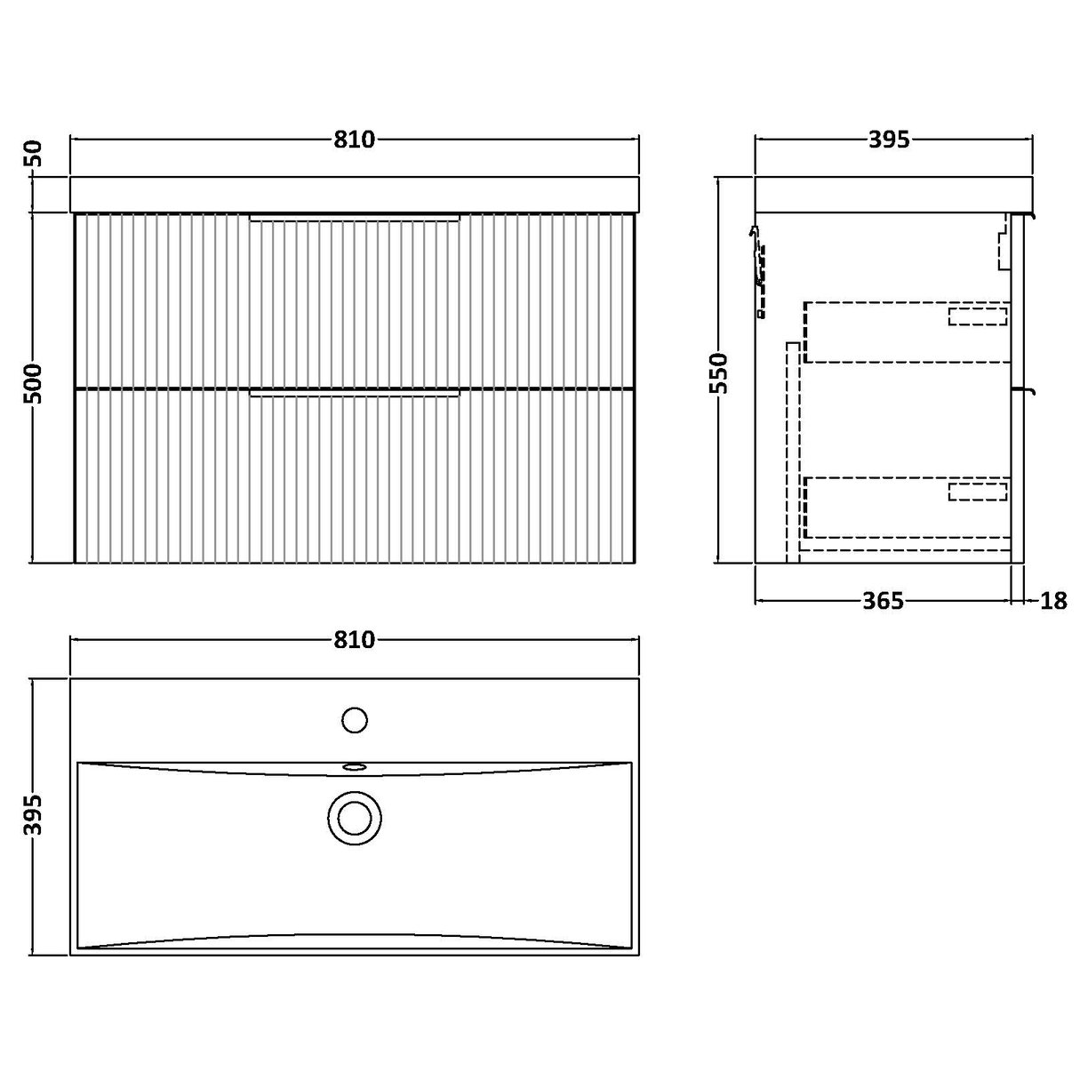 800 W/H 2-Drawer Vanity & Basin 3 - Satin Soft Black