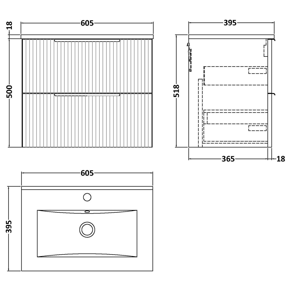 600 W/H 2-Drawer Vanity & Basin 2 - Satin White