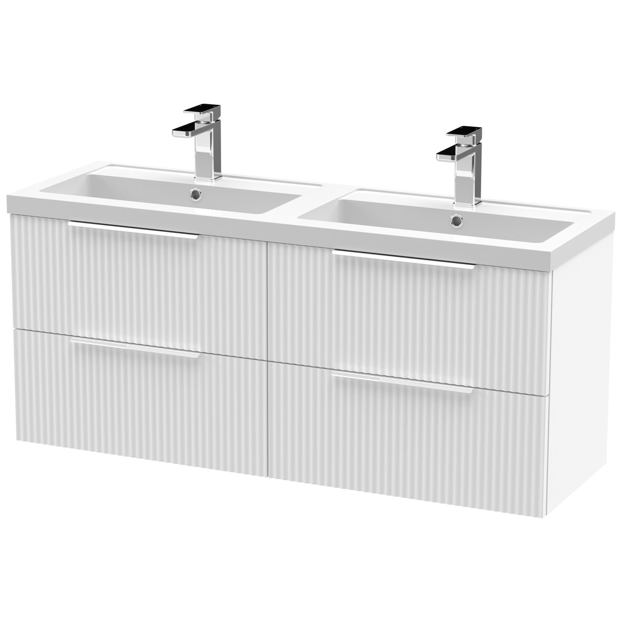 1200 W/H 4-Drawer Vanity & Double Basin - Satin White