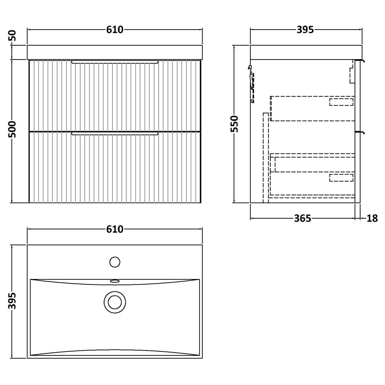 600 W/H 2-Drawer Vanity & Basin 3 - Satin White