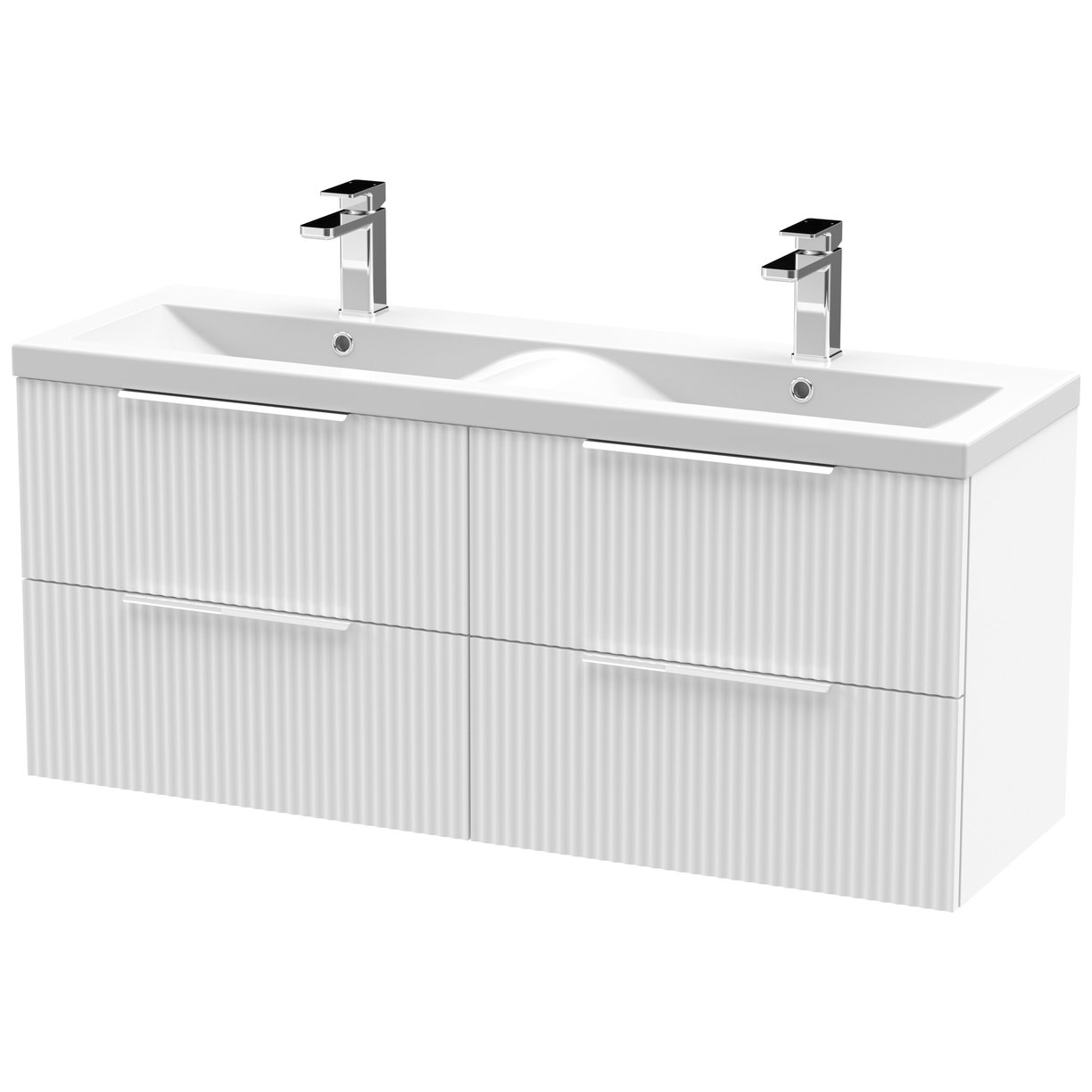 1200 W/H 4-Drawer Vanity & Double Basin - Satin White