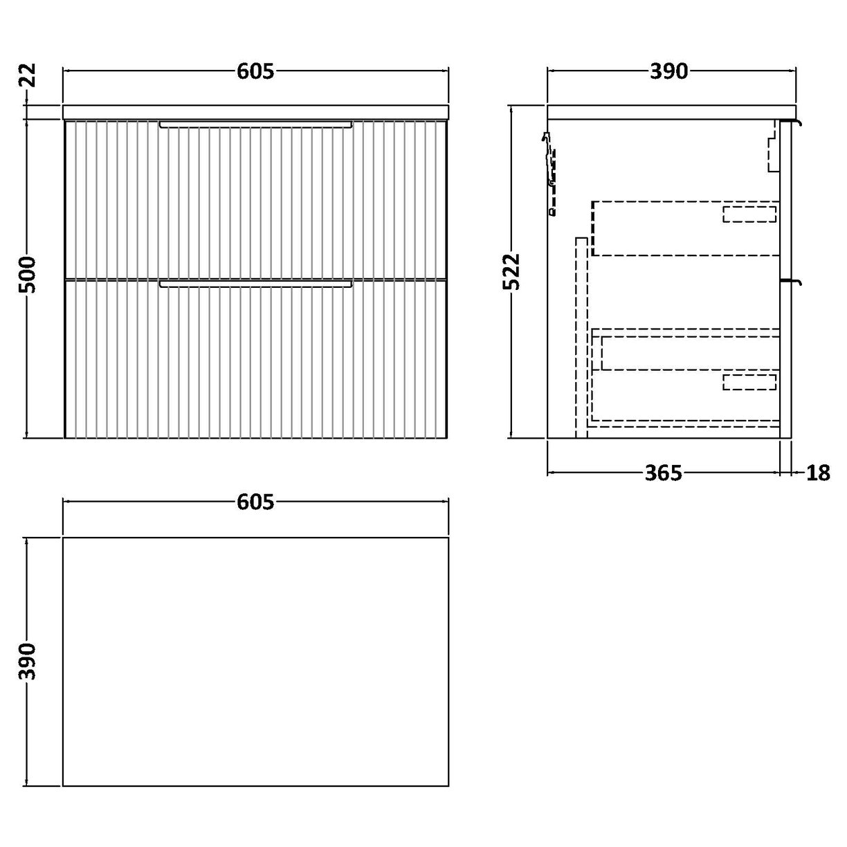 600 W/H 2-Drawer Vanity & Laminate Top - Satin White