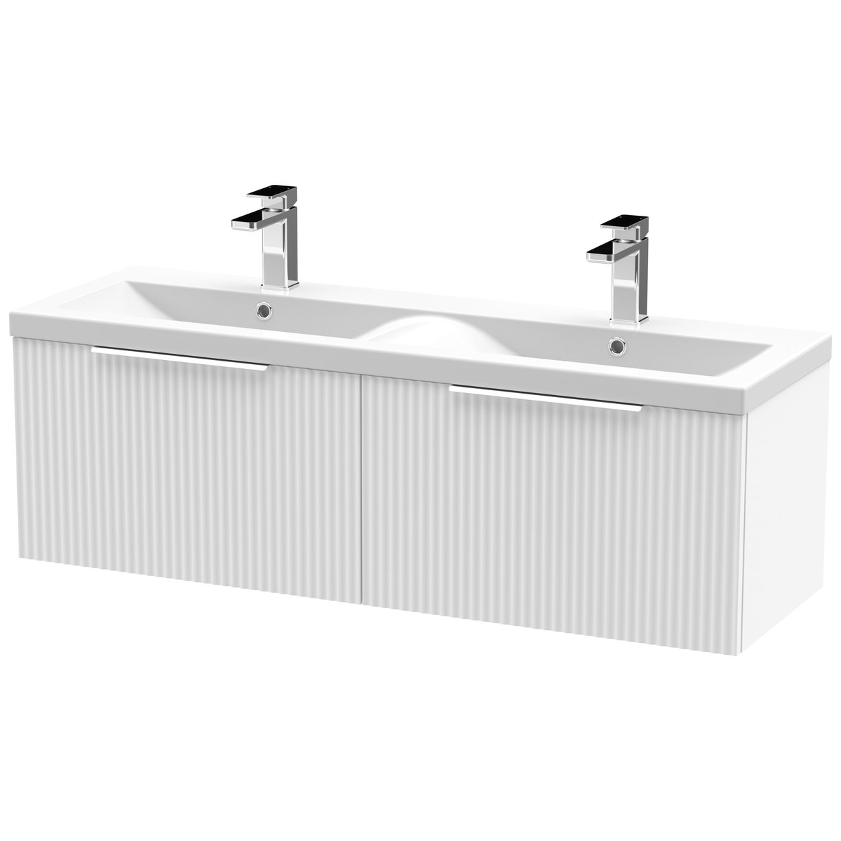 1200 W/H 2-Drawer Vanity & Double Basin - Satin White