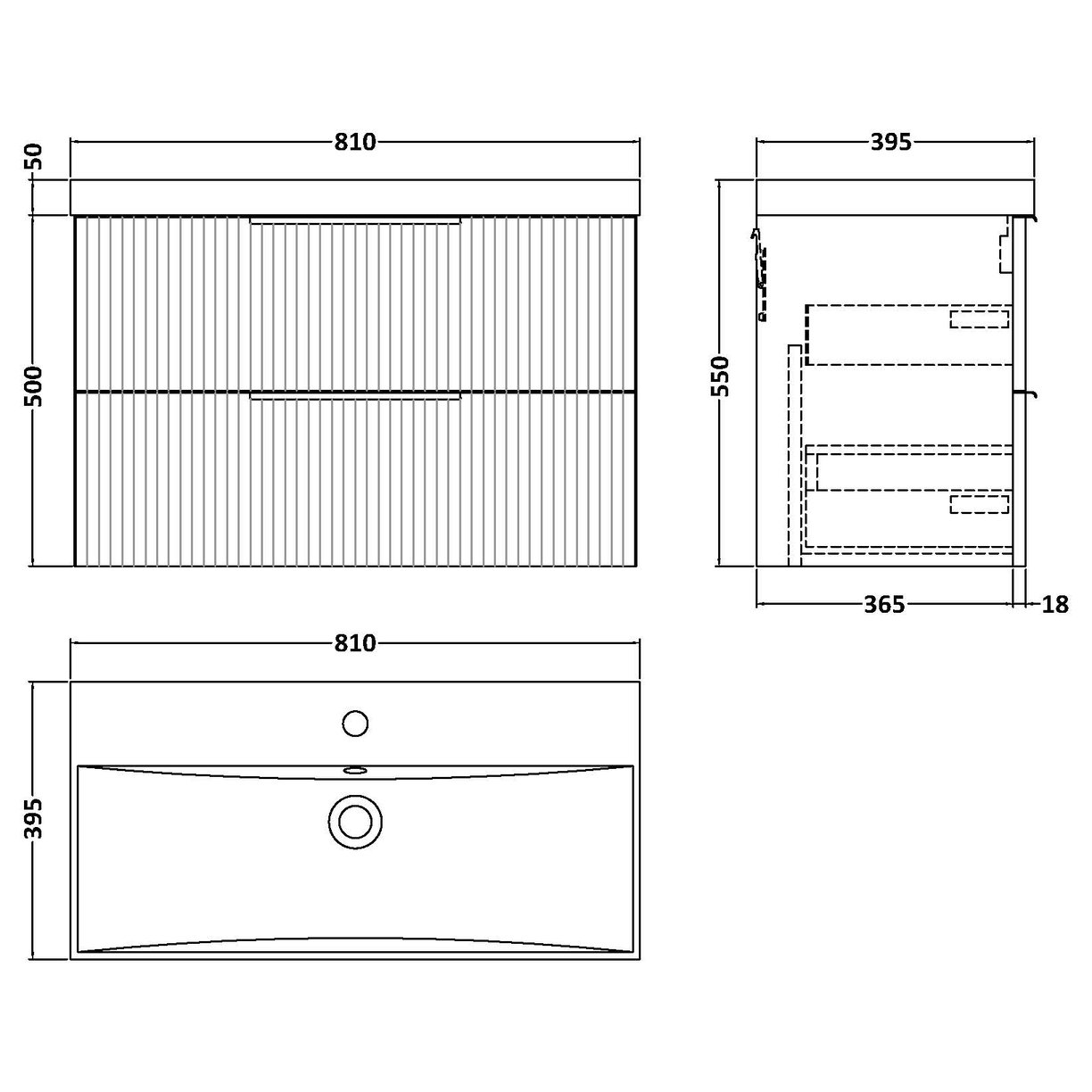 800 W/H 2-Drawer Vanity & Basin 3 - Satin White