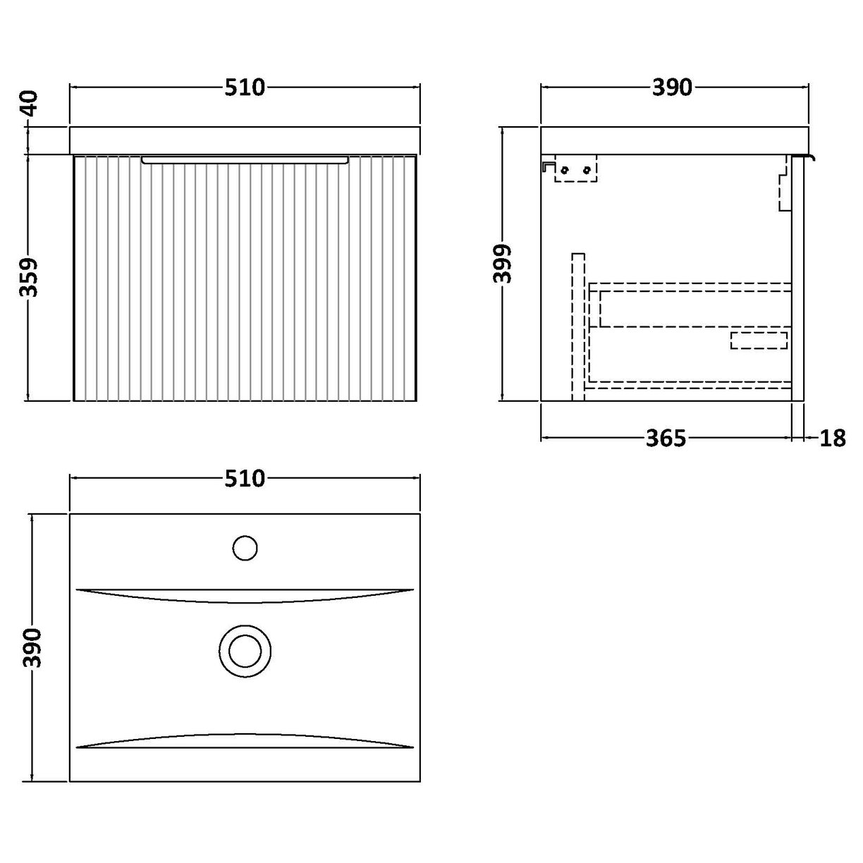 500 W/H Single Drawer Vanity & Basin 1 - Satin Grey