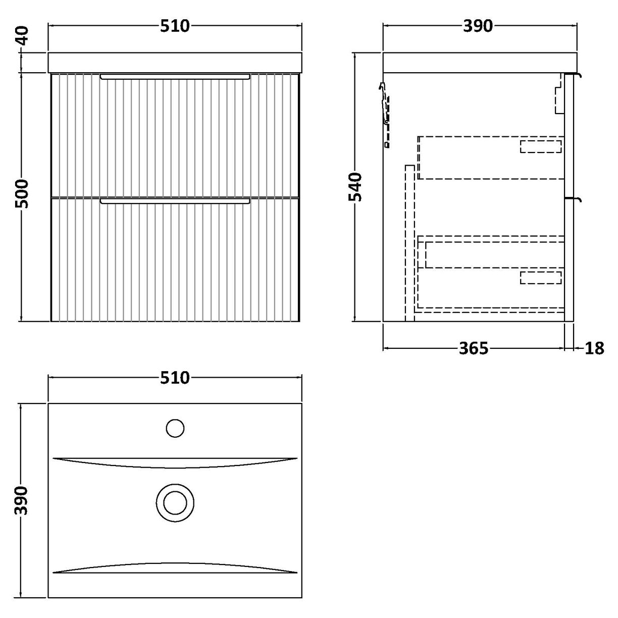 500 W/H 2-Drawer Vanity & Basin 1 - Satin Grey