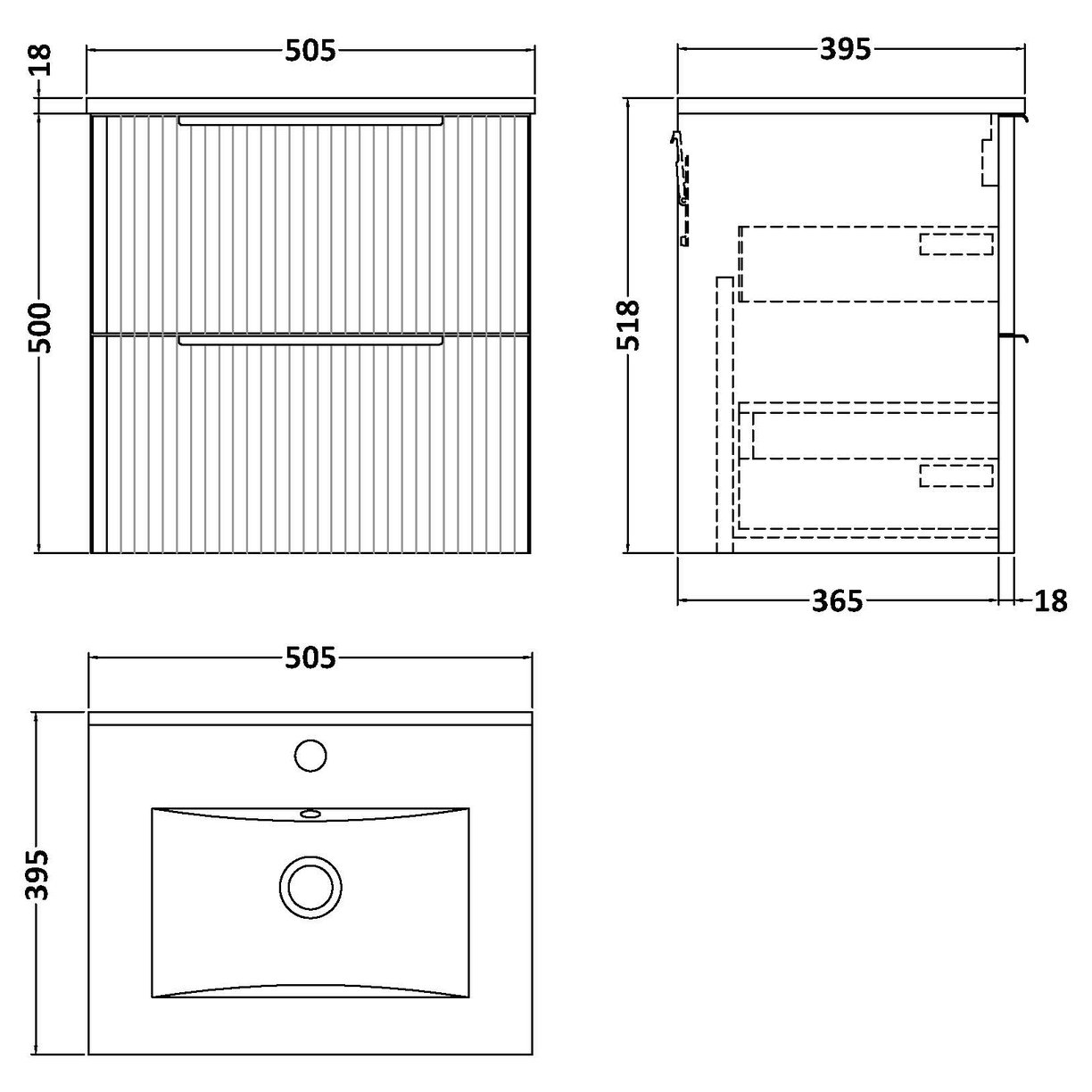 500 W/H 2-Drawer Vanity & Basin 2 - Satin Grey