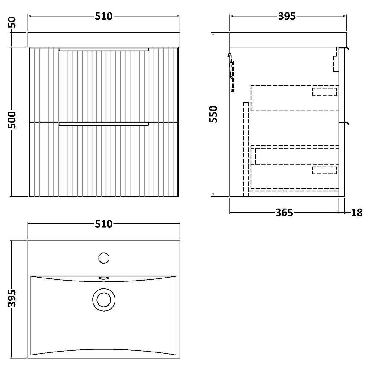 500 W/H 2-Drawer Vanity & Basin 3 - Satin Grey