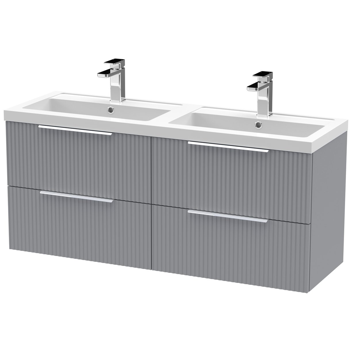 1200 W/H 4-Drawer Vanity & Double Basin - Satin Grey