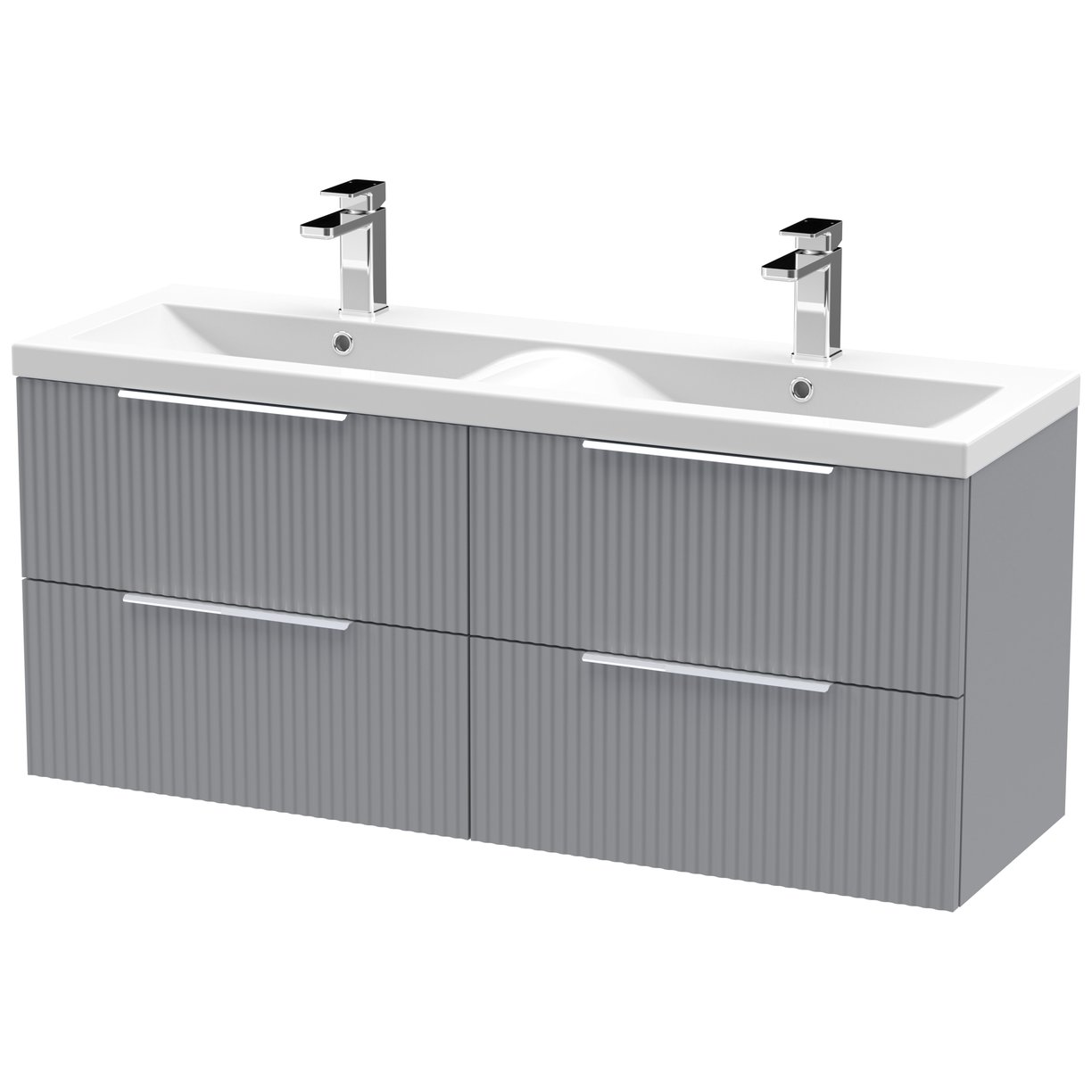 1200 W/H 4-Drawer Vanity & Double Basin - Satin Grey