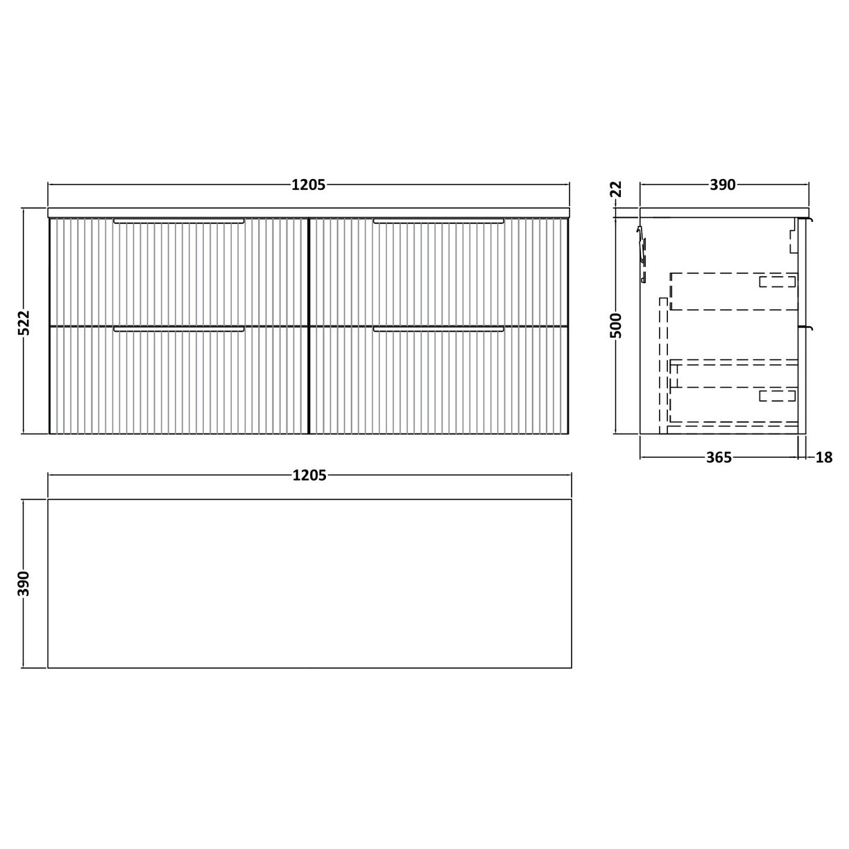 1200 W/H 4-Drawer Vanity & Laminate Top - Satin Grey