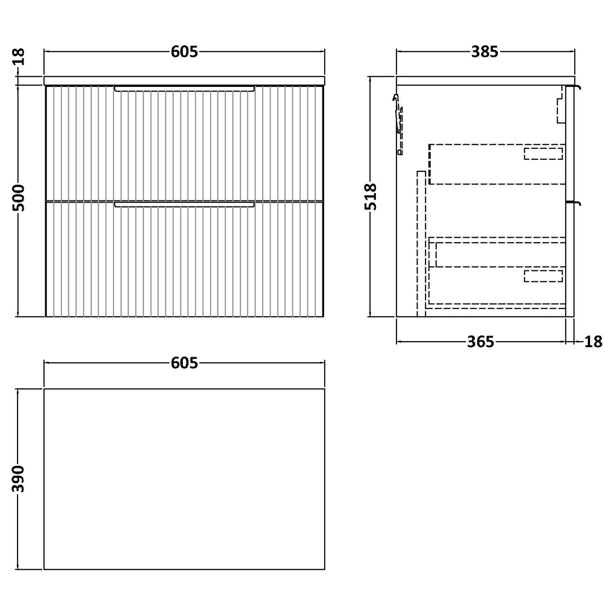 600 W/H 2-Drawer Vanity & Worktop - Satin Grey