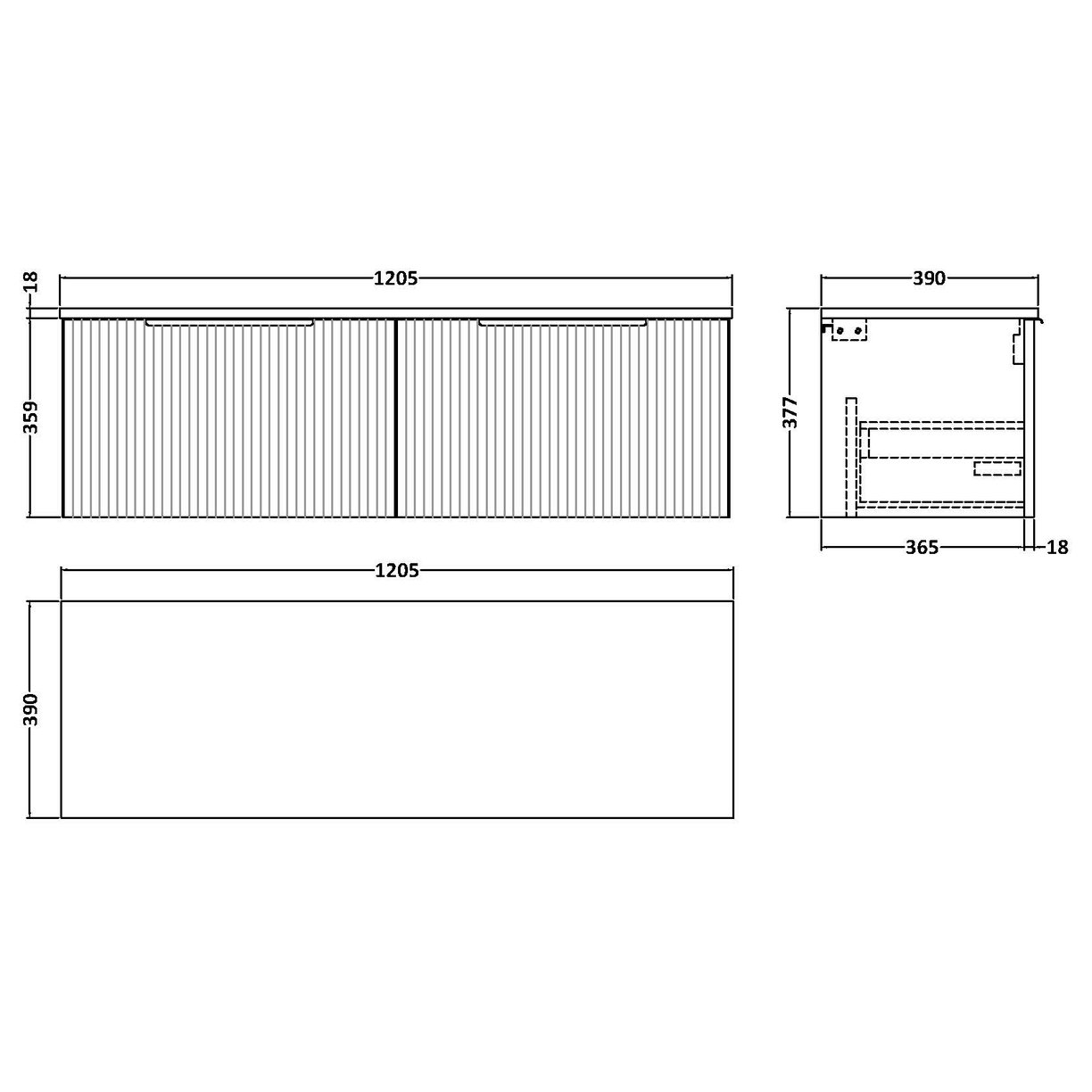 1200 W/H 2-Drawer Vanity & Worktop - Satin Grey