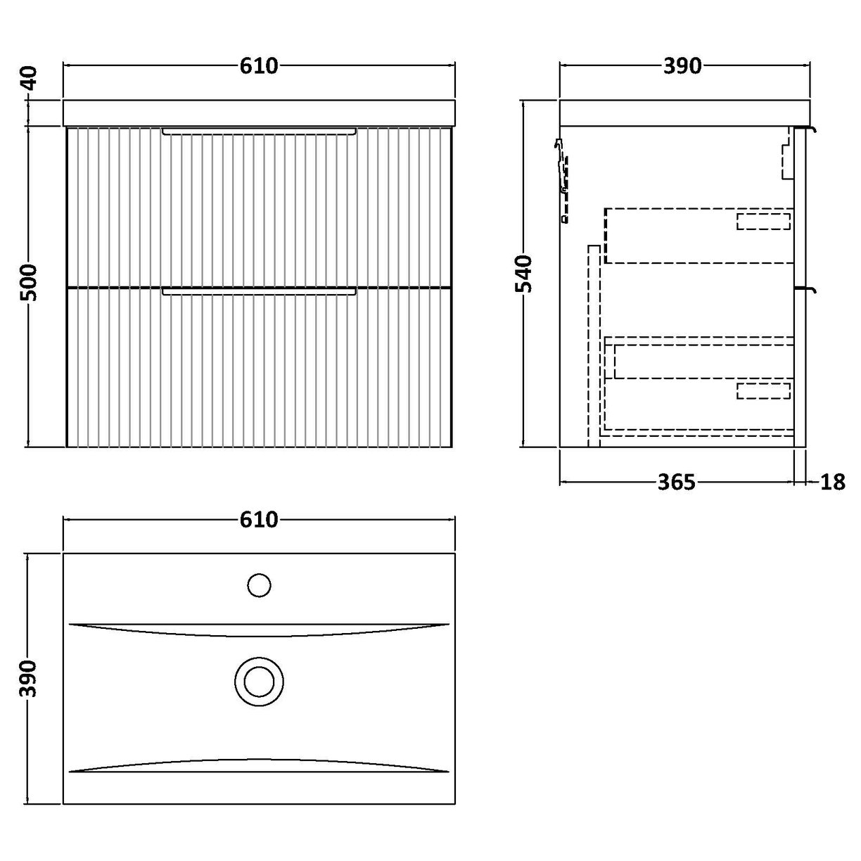 600 W/H 2-Drawer Vanity & Basin 1 - Satin Blue