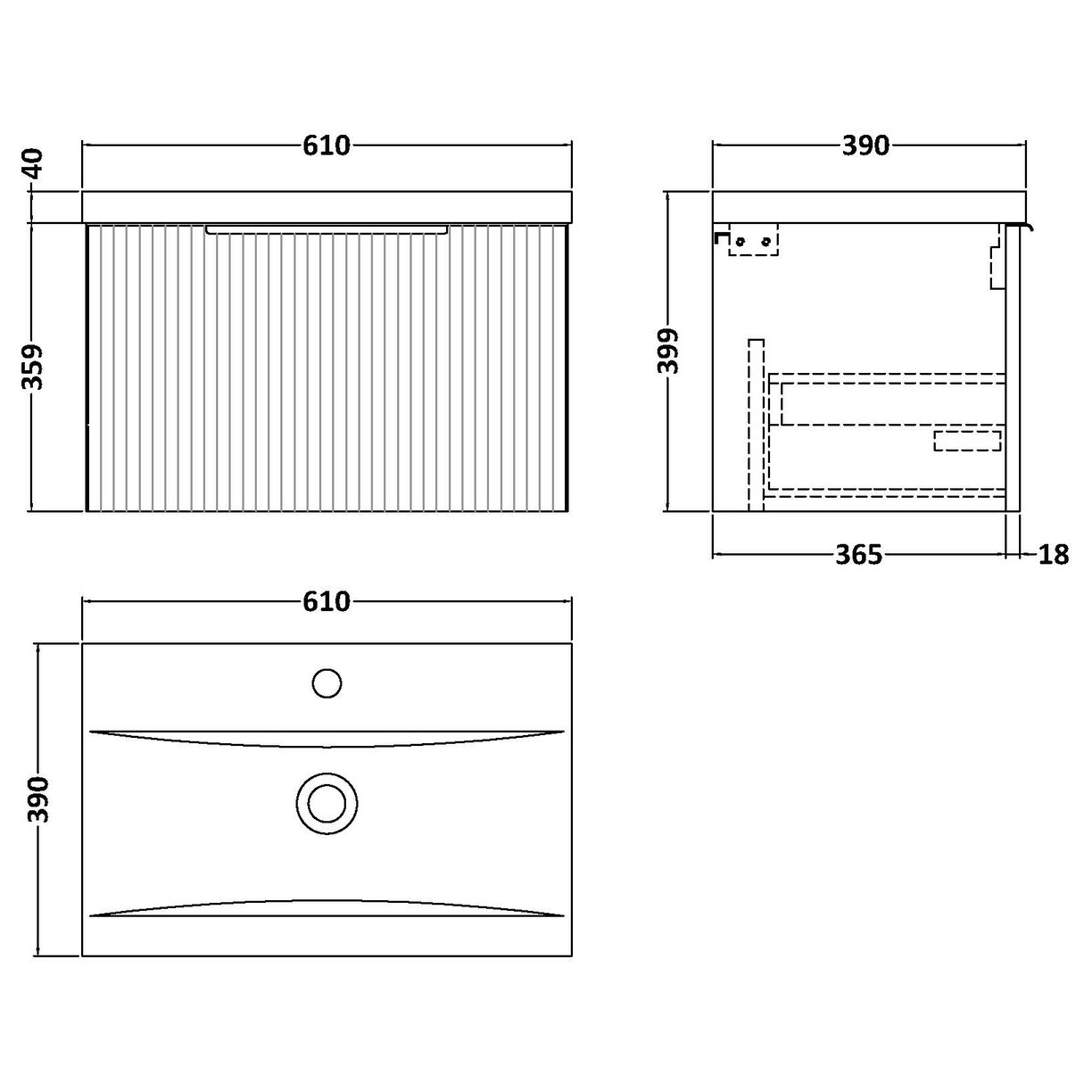 600 W/H Single Drawer Vanity & Basin 1 - Satin Blue