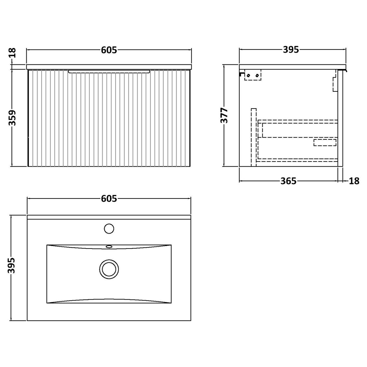 600 W/H Single Drawer Vanity & Basin 2 - Satin Blue
