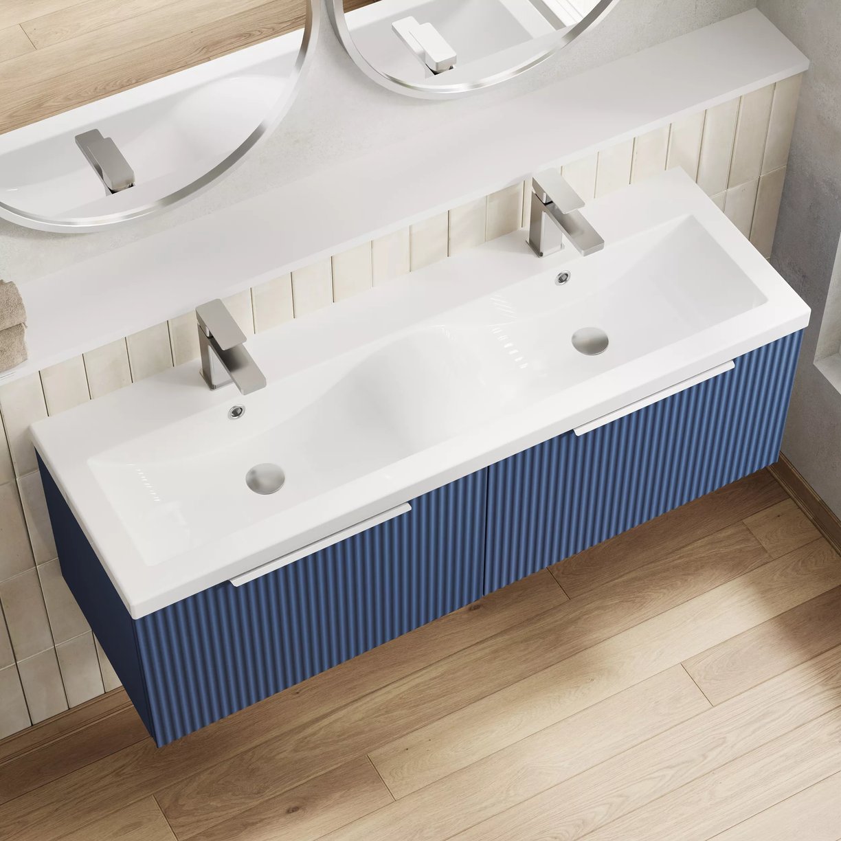 1200 W/H 2-Drawer Vanity & Double Basin - Satin Blue