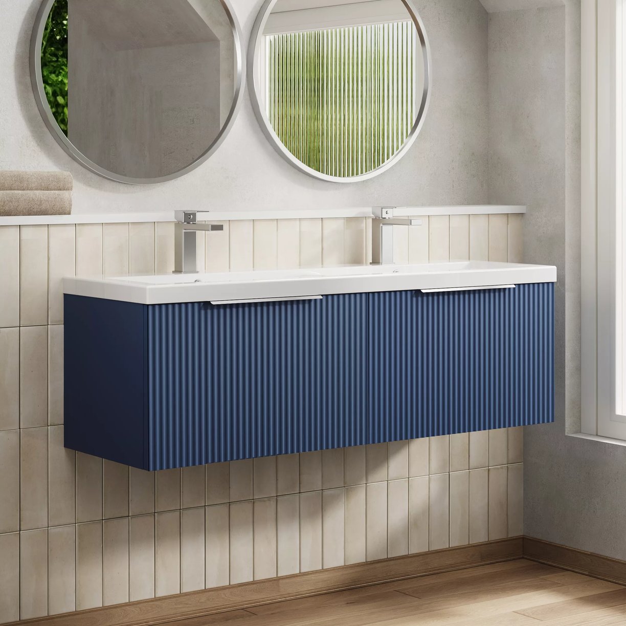 1200 W/H 2-Drawer Vanity & Double Basin - Satin Blue