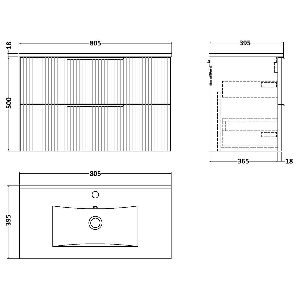 800 W/H 2-Drawer Vanity & Basin 2 - Satin Blue