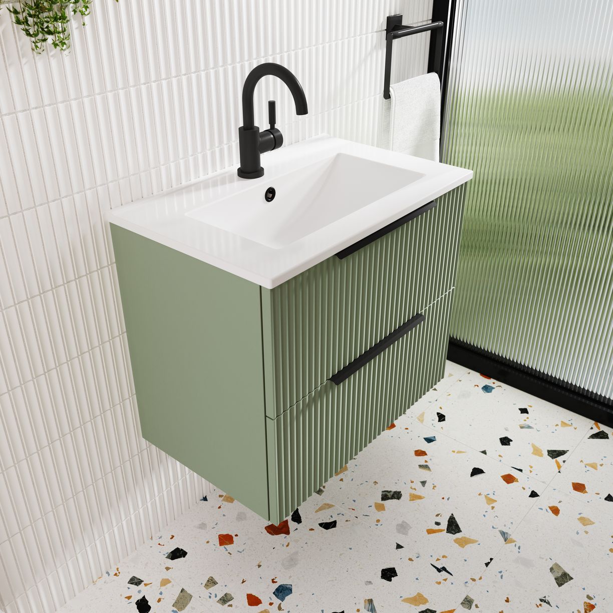 500 W/H 2-Drawer Vanity & Basin 2 - Satin Green