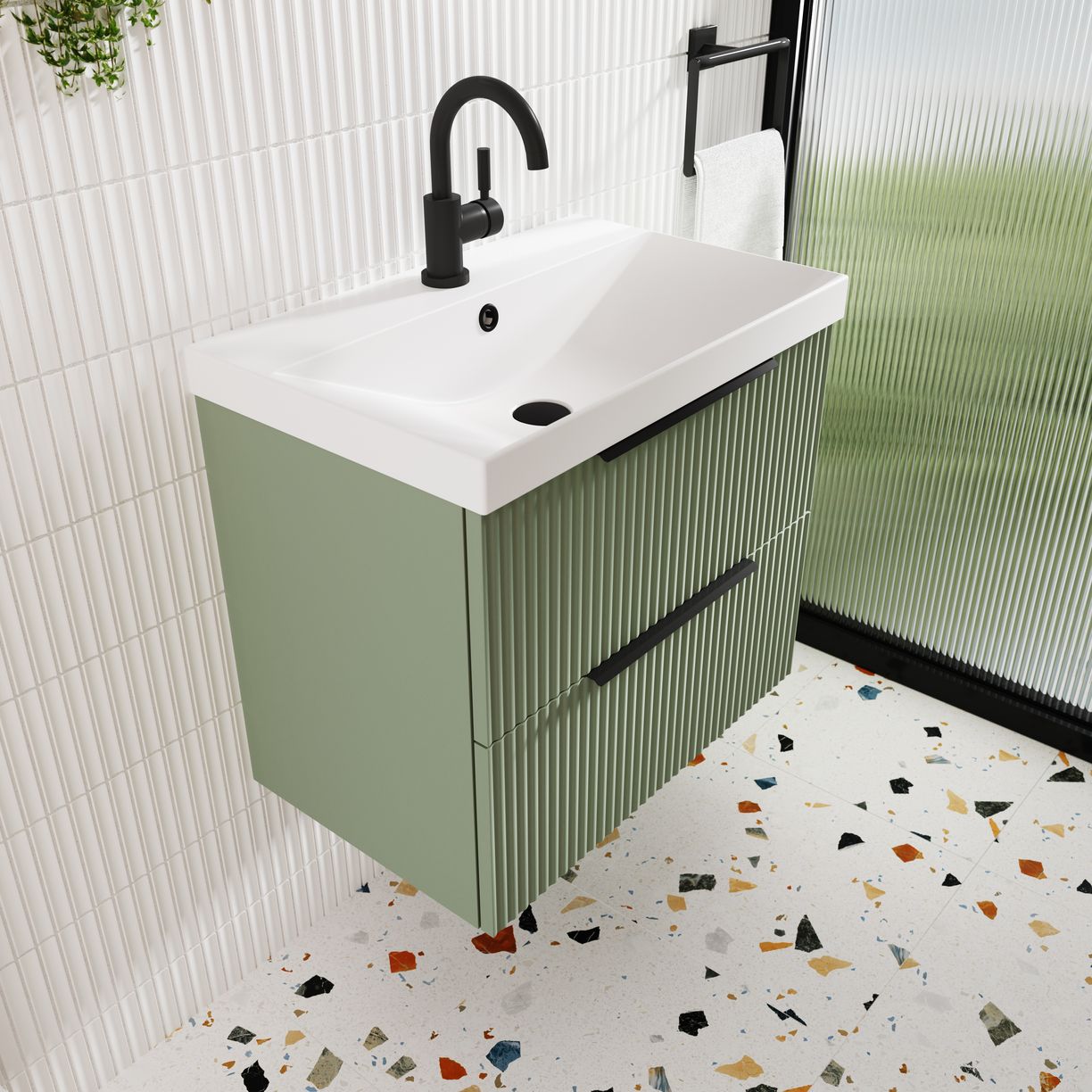 600 W/H 2-Drawer Vanity & Basin 3 - Satin Green