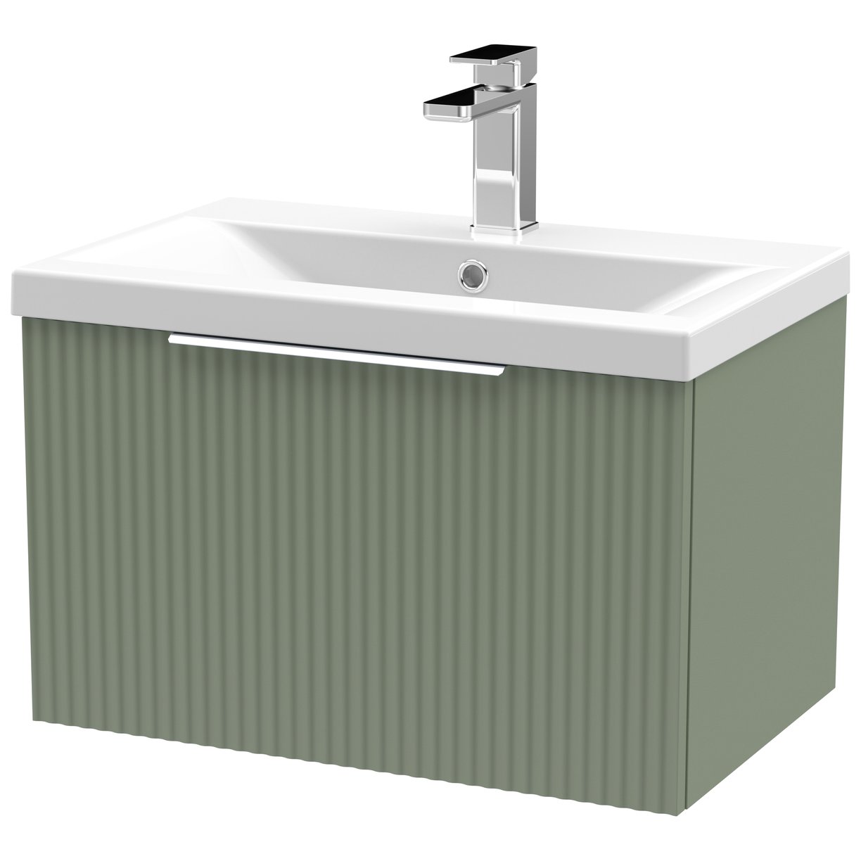 600 W/H Single Drawer Vanity & Basin 1 - Satin Green