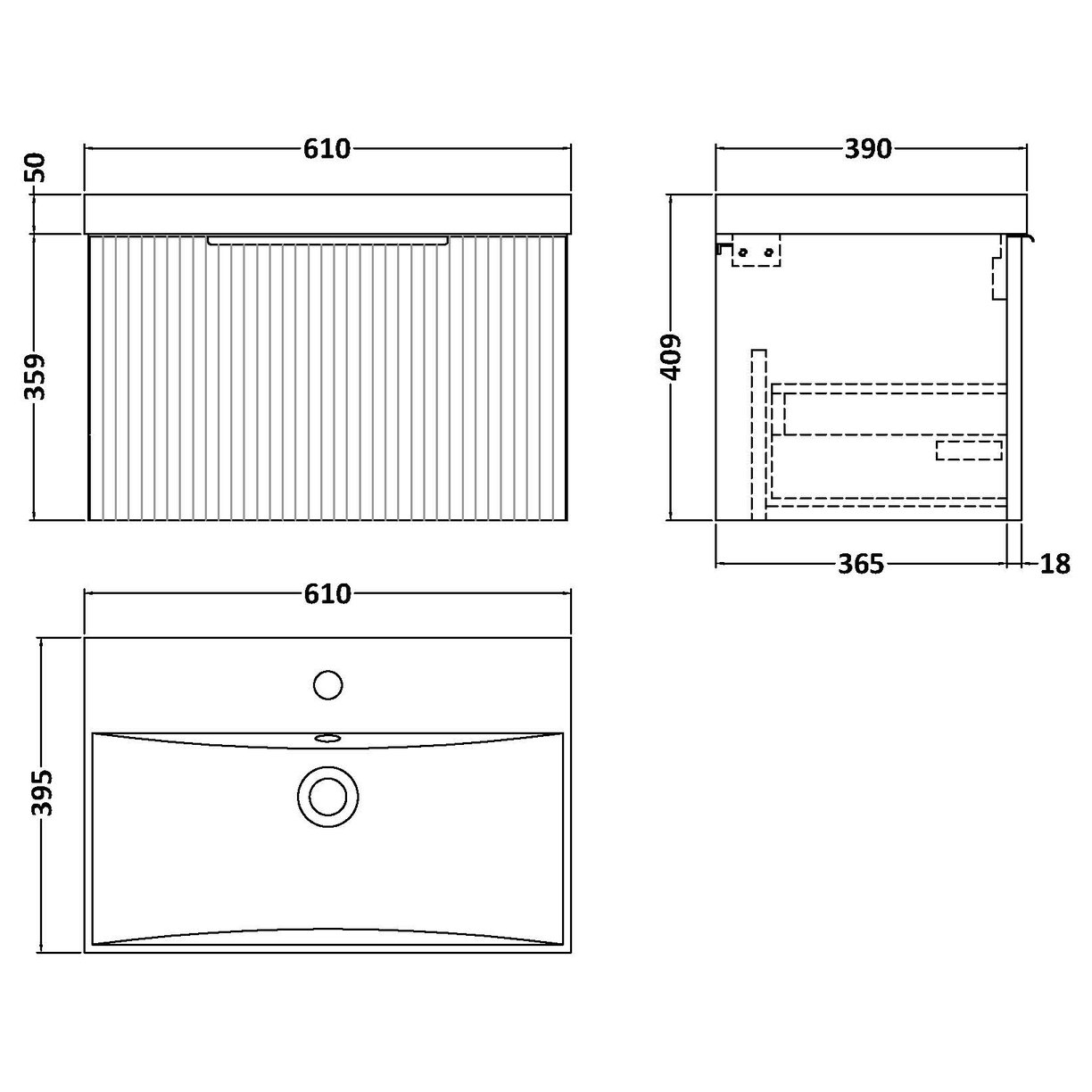 600 W/H Single Drawer Vanity & Basin 3 - Satin Green