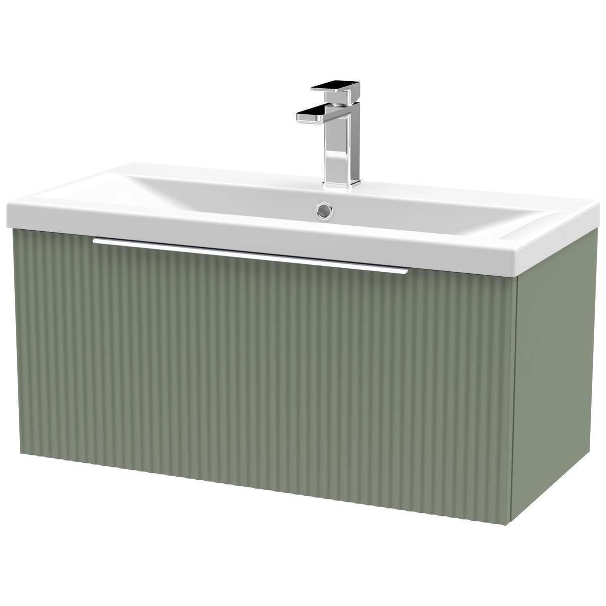 800 W/H Single Drawer Vanity & Basin 1 - Satin Green